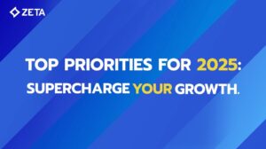 Blue graphic that says: Top Priorities for 2025: Supercharge Your Growth