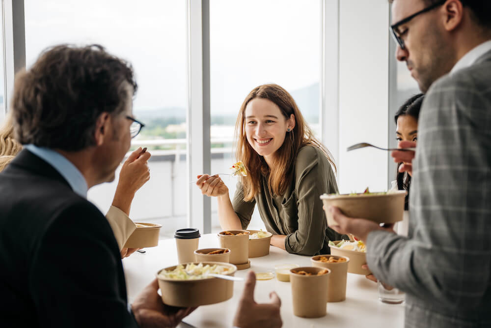 A group of people eating lunch