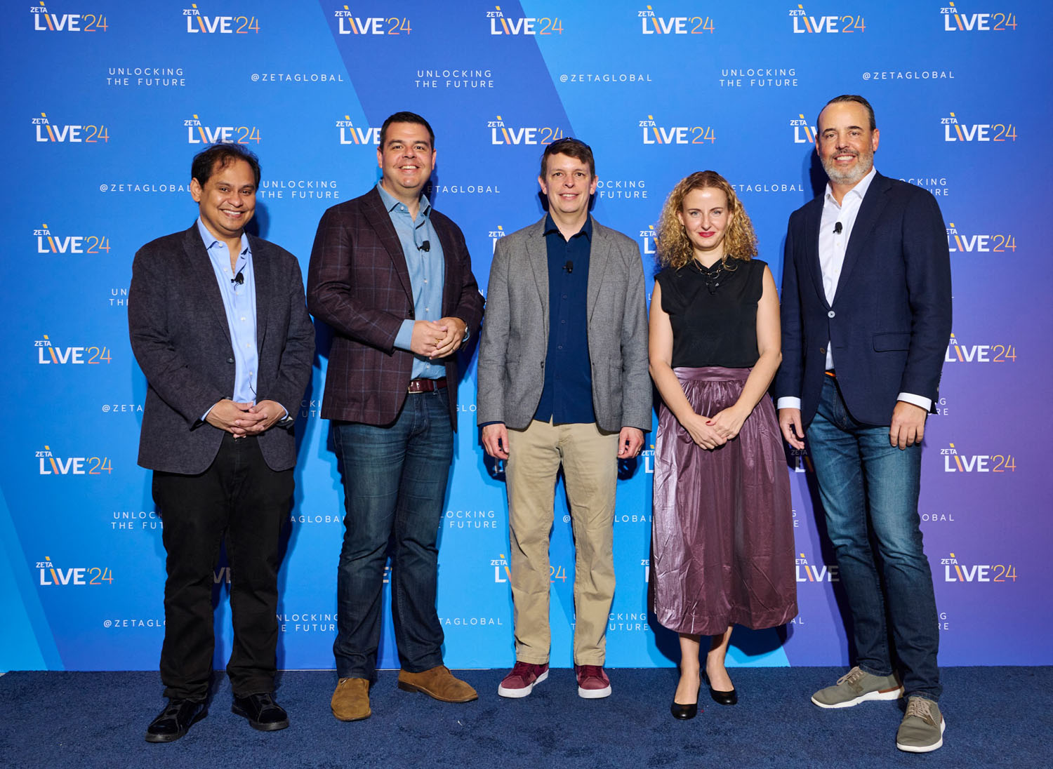 Panelists Imran Khan, Neil Tenzer, Jim Warner, Milka Privodanova, and Matthew Mobley speaking at Zeta Live 2024, discussing advanced strategies in marketing and digital transformation.