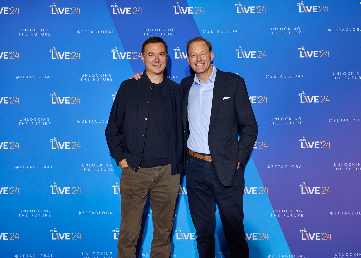 Jim Lanzone, CEO of Yahoo, and David A. Steinberg, CEO of Zeta Global, speaking at Zeta Live 2024 about AI’s impact on business strategy and marketing innovation.